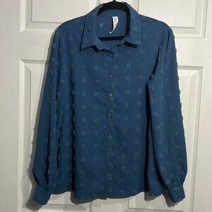 B Women’s Blue swiss dot button down top - Size Medium